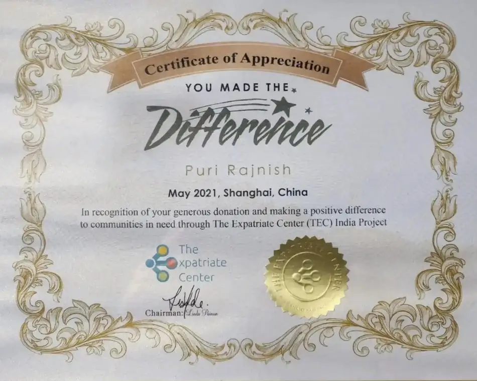 Certificate of Appreciation